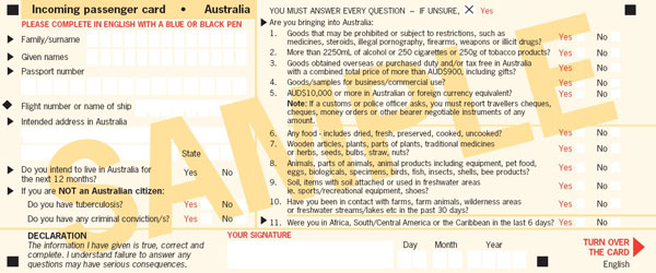 Zanim wylądujesz w Australii. Karta pasażera.